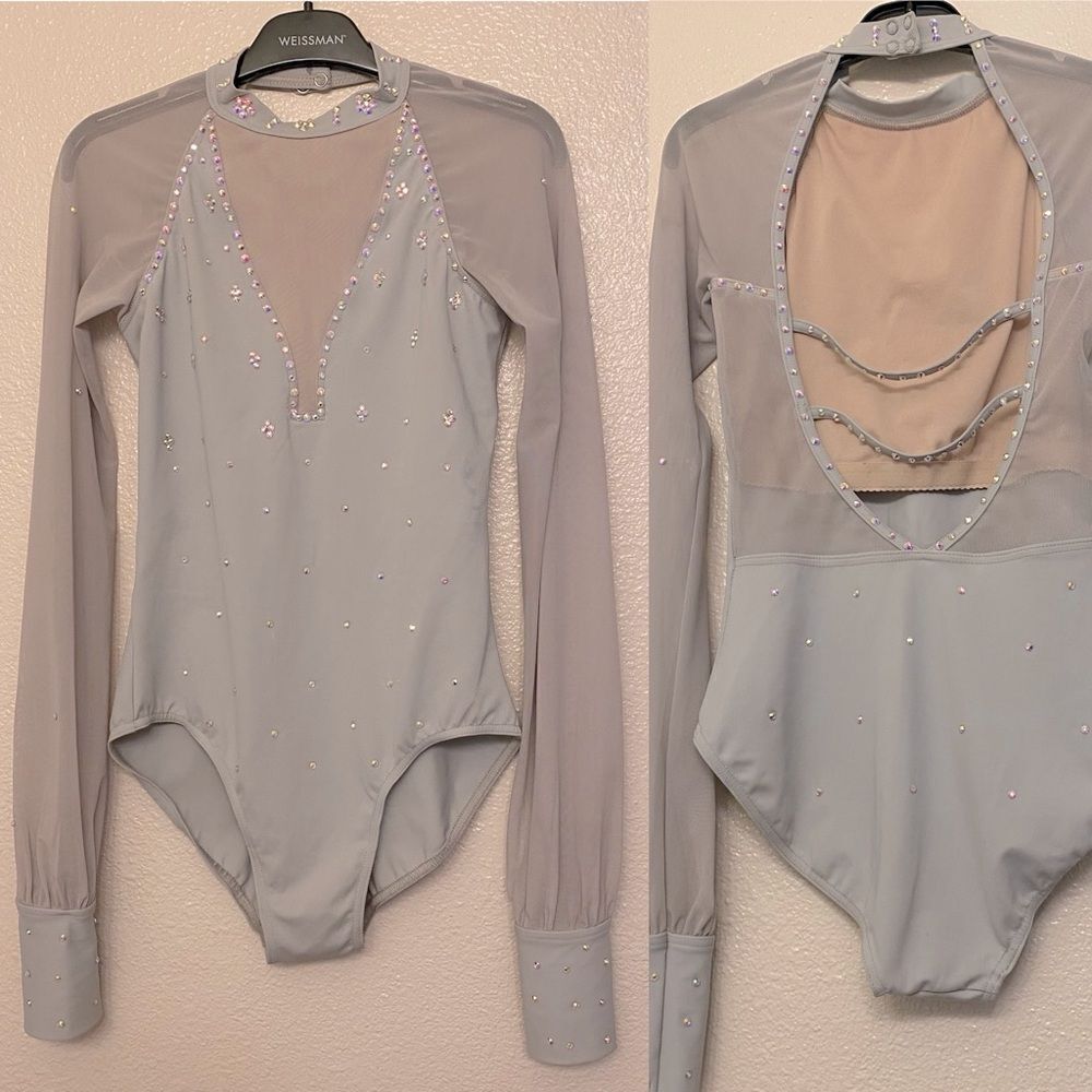 Weissman solo custom Dance costume gray Long Poet Sleeve Leotard MT11817 SA